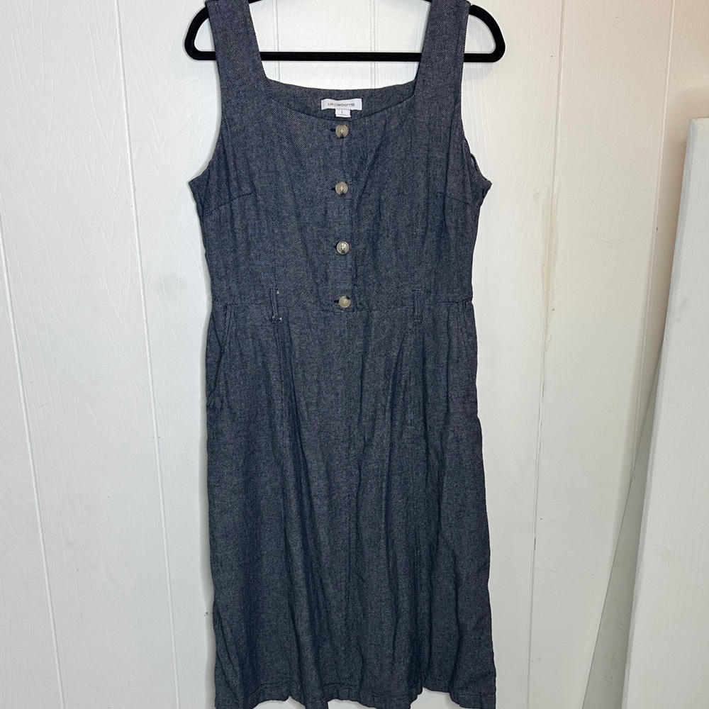 Liz Claiborne Linen Blue Midi Dress with Waist Tie - Picture 4 of 10